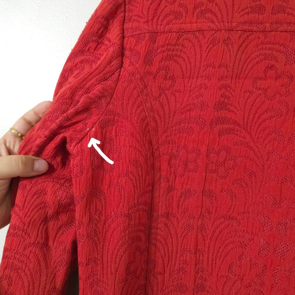 CHICOS 100% Silk Floral Knit Patterned Blazer, Red Orange, Unlined, Size 1, M - Picture 7 of 16